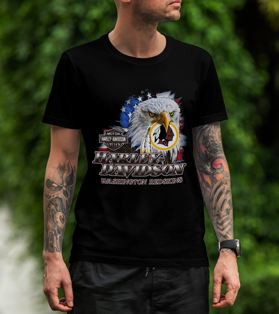 Washington Redskins Harley Davidson Nfl Eagles American Flag T-Shirt