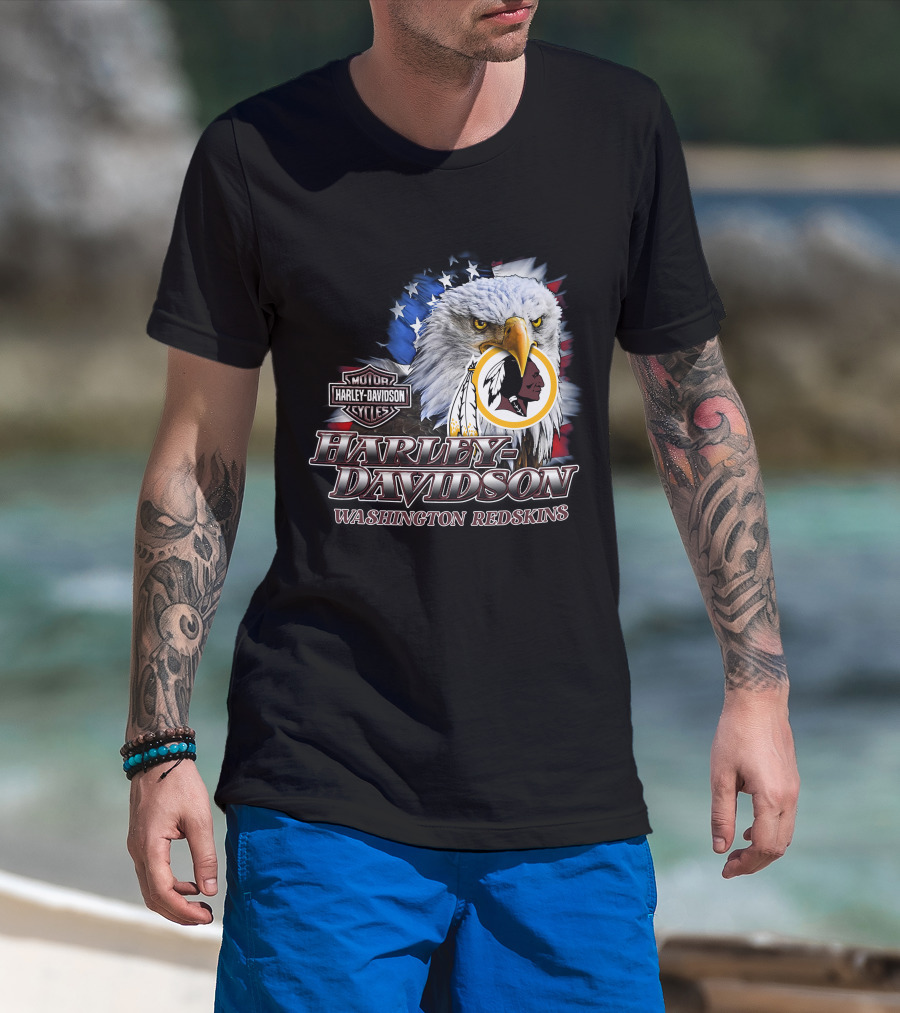 Washington Redskins Harley Davidson Nfl Eagles American Flag T-Shirt