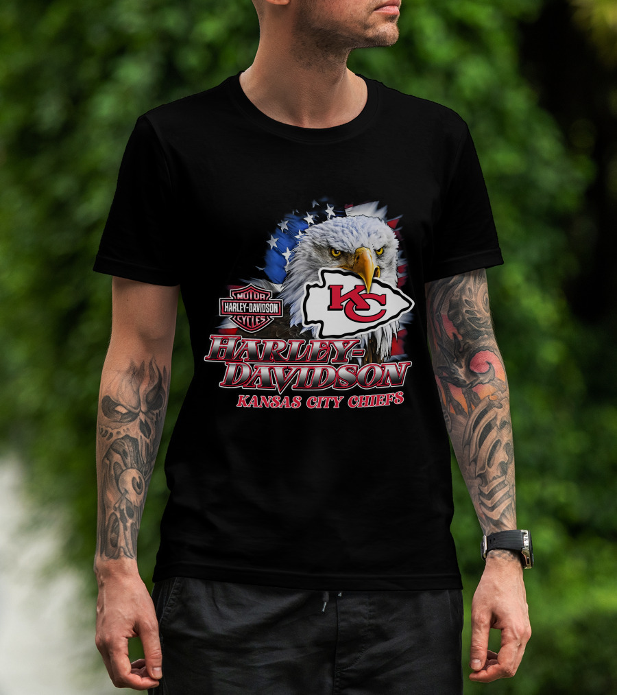 Harley Davidson Kansas City Chiefs Nfl Eagle American Flag T-Shirt