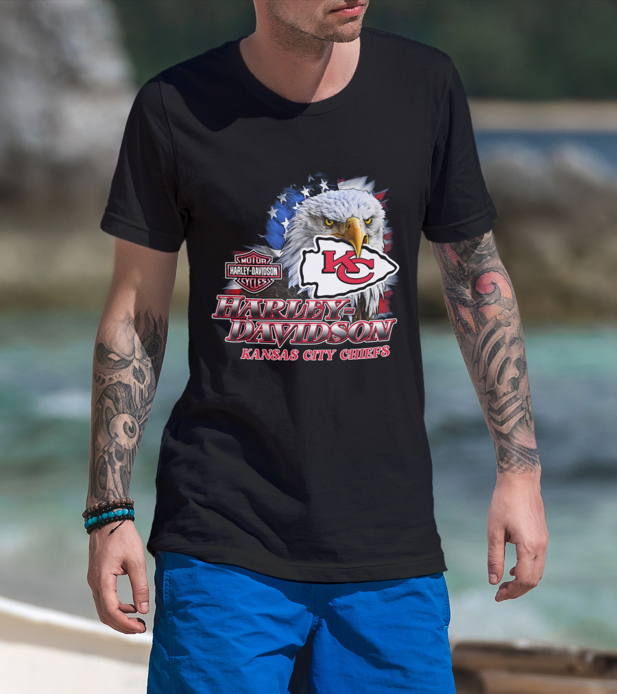 Harley Davidson Kansas City Chiefs Nfl Eagle American Flag T-Shirt