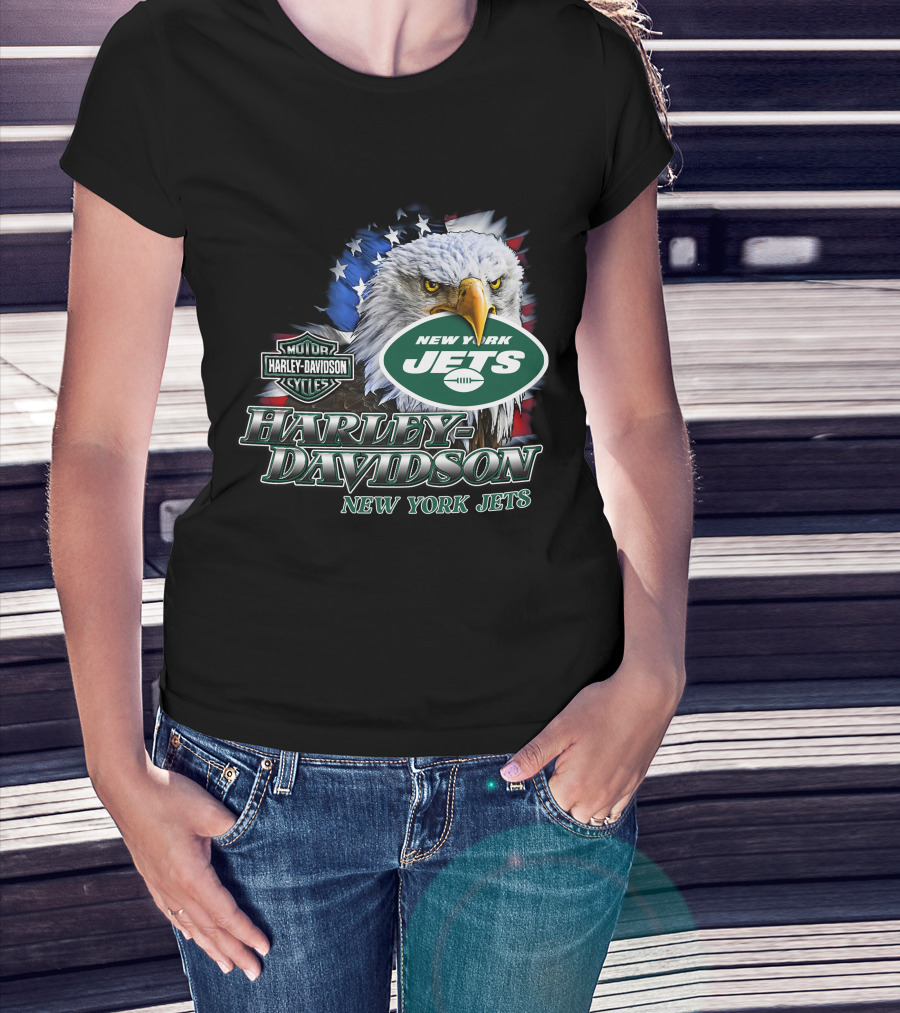 New York Jets Harley Davidson American Eagle Nfl T-Shirt