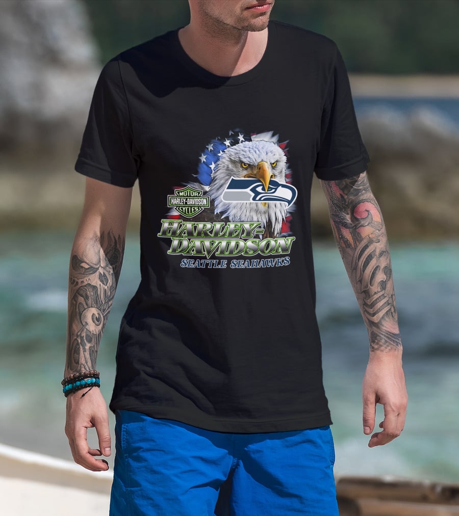 Harley Davidson Seattle Seahawks Nfl Eagles T-Shirt