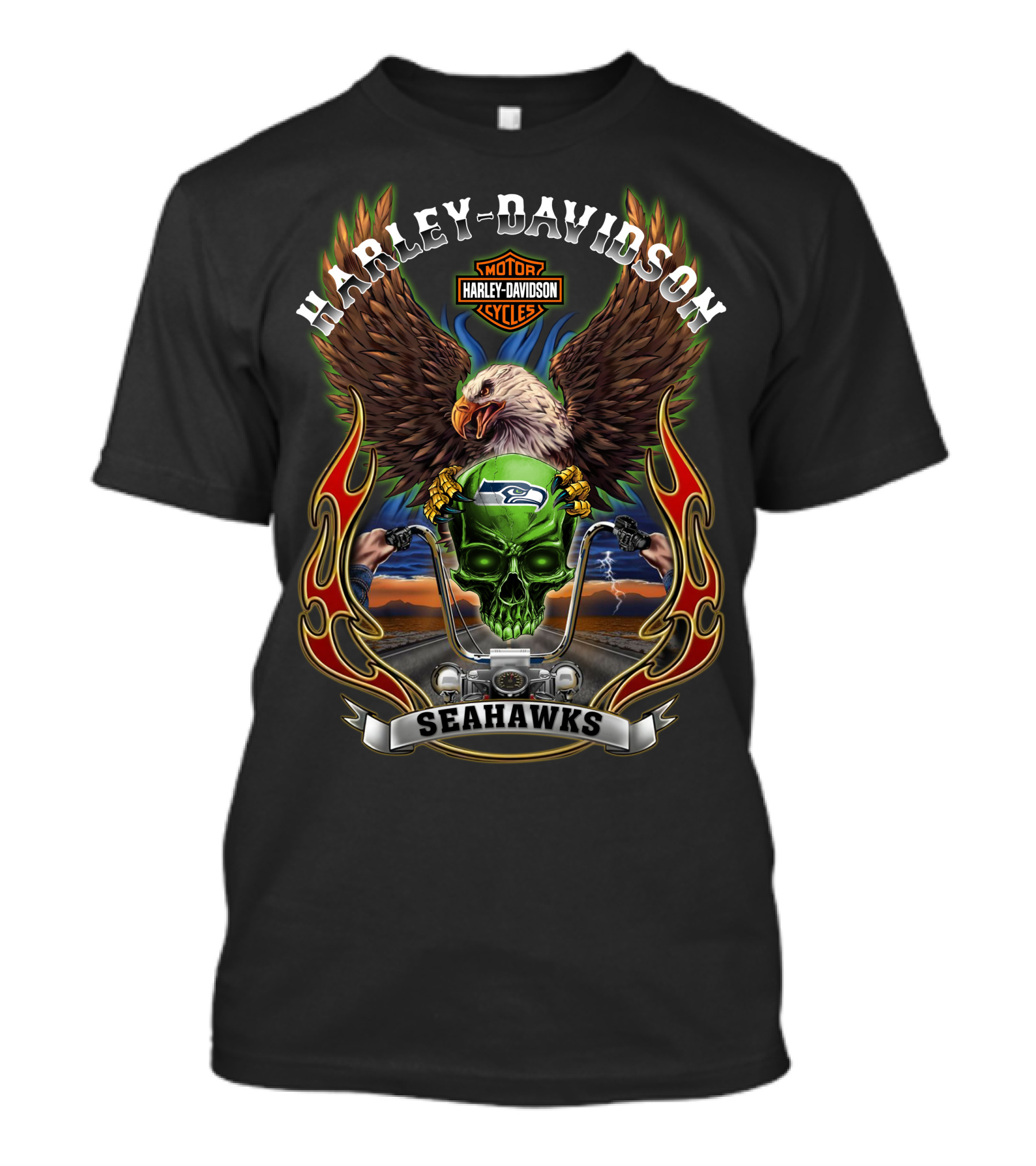 Harley Davidson Motorcycles Seahawks Eagle Riding T-Shirt