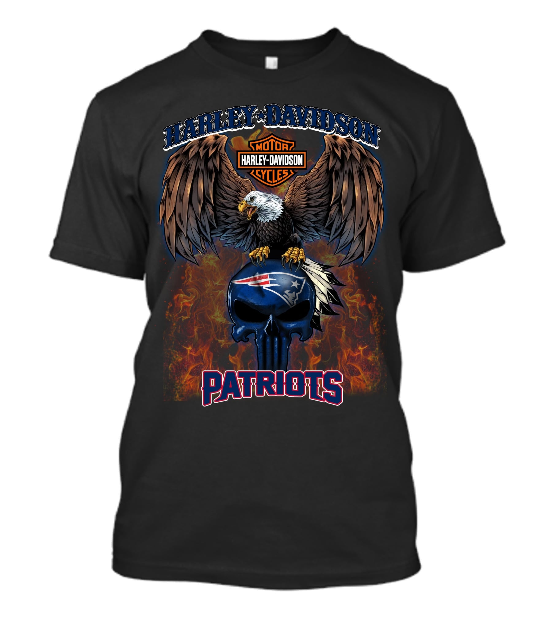 Harley Davidson New England Patriots Nfl Skull And Eagle T-Shirt