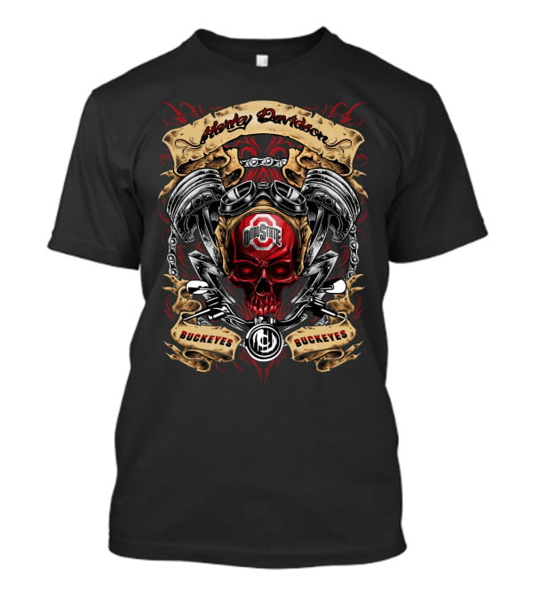 Ohio State Buckeyes Harley Davidson Red Skull Buckeyes Ncaa T-Shirt