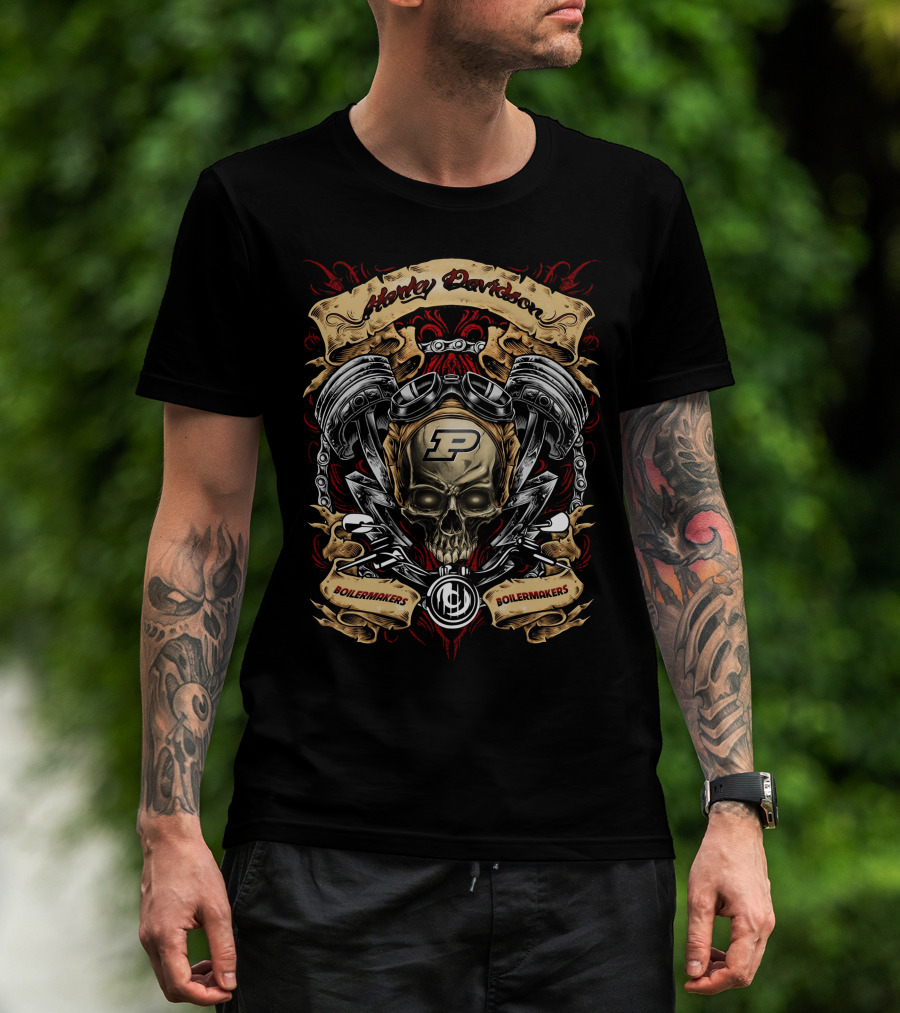 Harley Davidson Purdue Boilermakers Ncaa Skull Engine T-Shirt