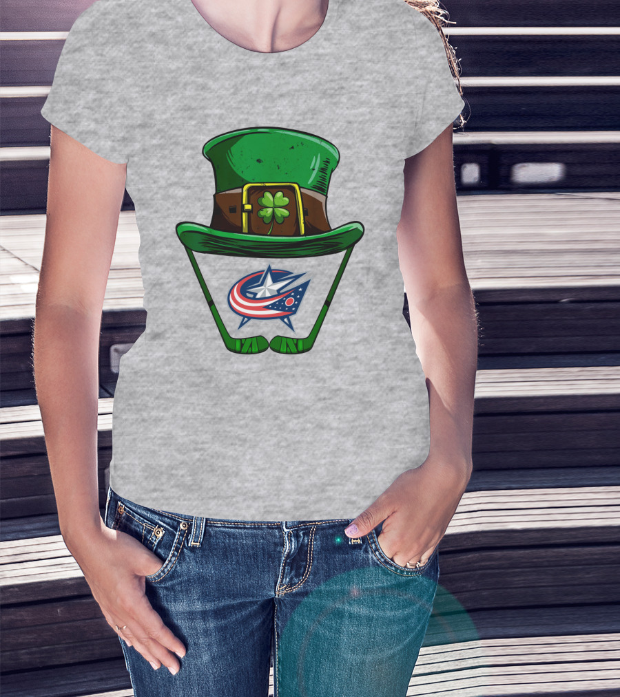 Columbus Blue Jackets St. Patrick's Day Shamrock Hat Hockey Sticks T-Shirt
