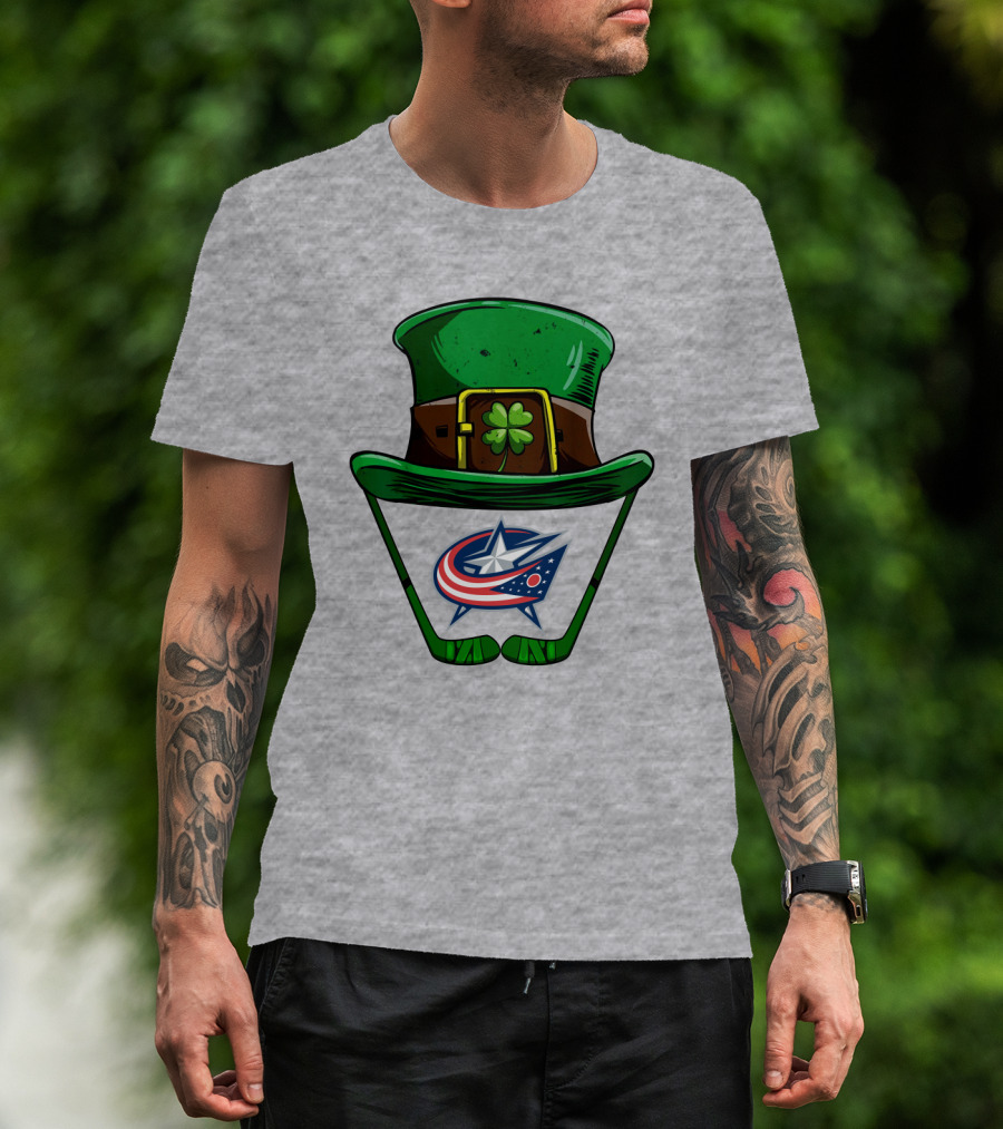 Columbus Blue Jackets St. Patrick's Day Shamrock Hat Hockey Sticks T-Shirt