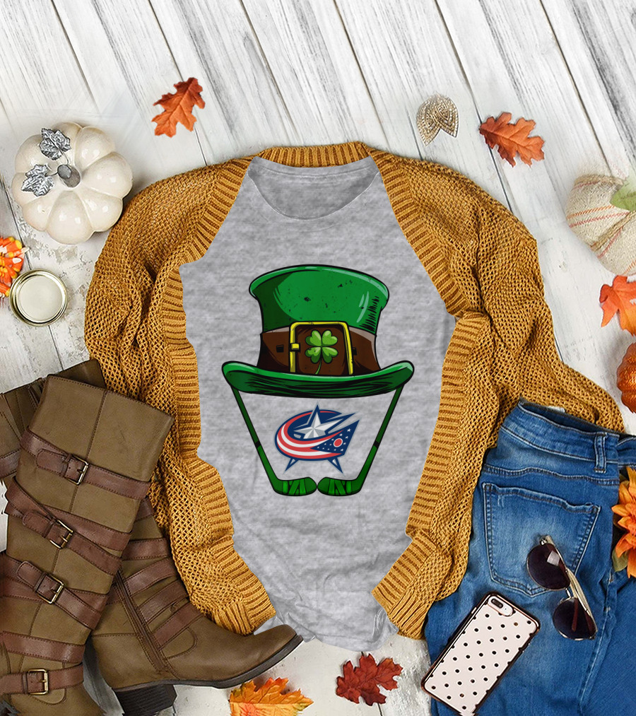 Columbus Blue Jackets St. Patrick's Day Shamrock Hat Hockey Sticks T-Shirt