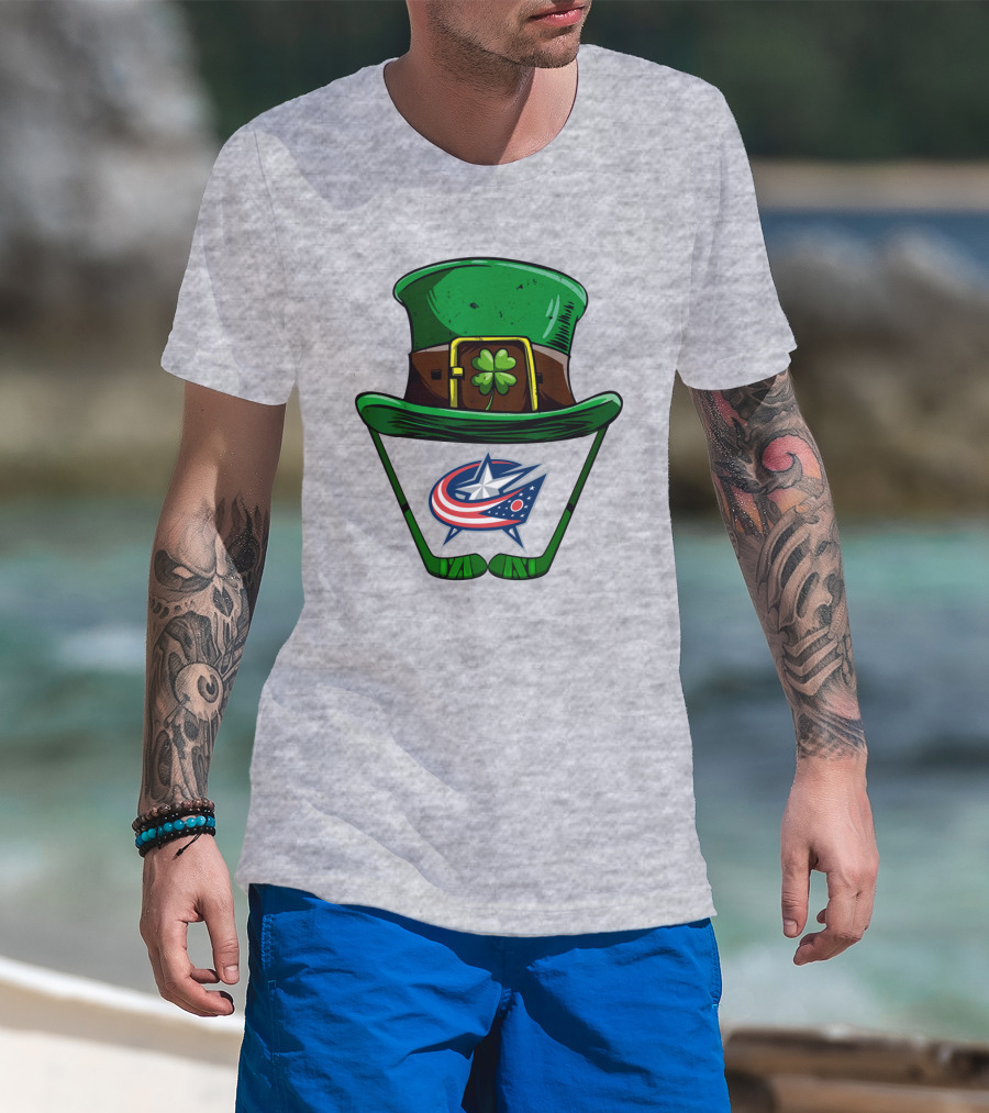 Columbus Blue Jackets St. Patrick's Day Shamrock Hat Hockey Sticks T-Shirt