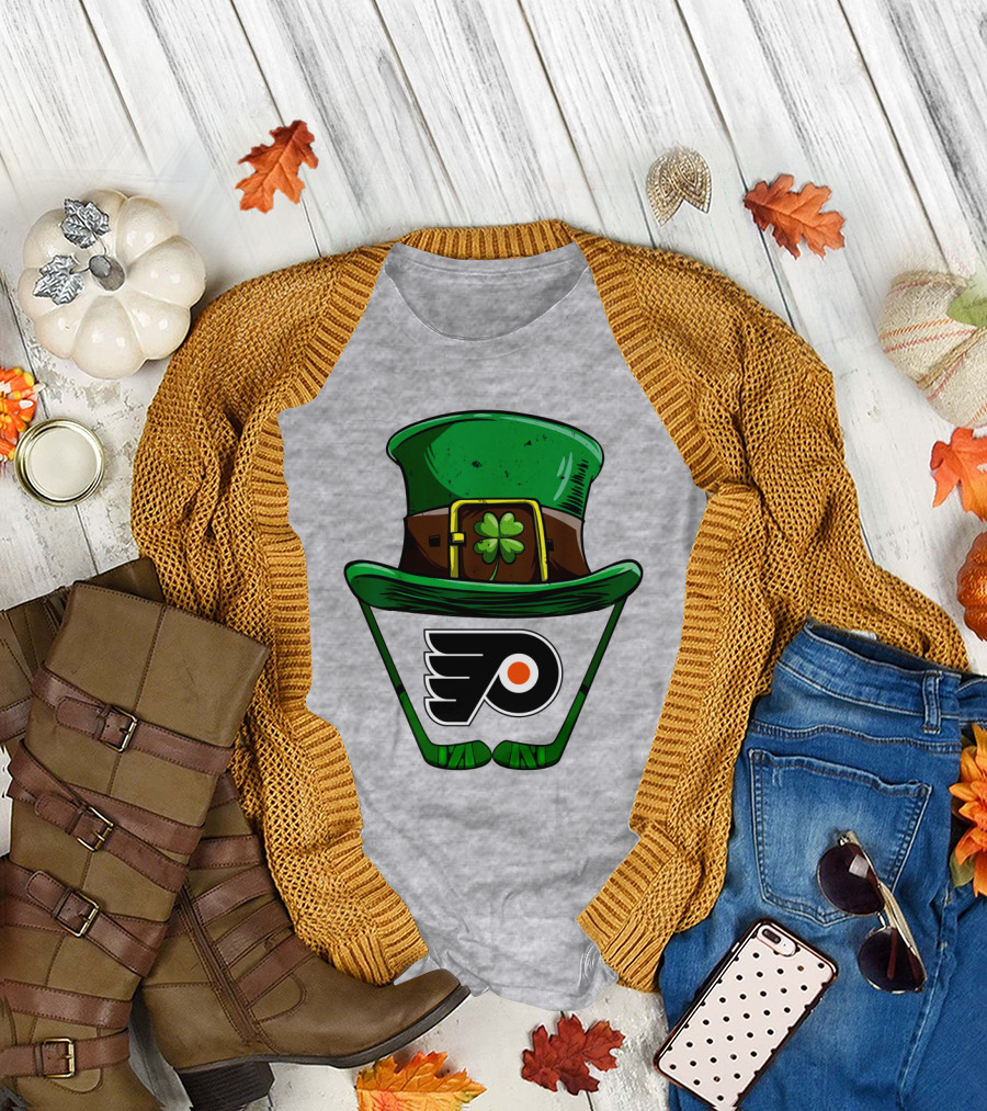 Philadelphia Flyers St. Patrick's Day Hockey Hat and Shamrock T-Shirt