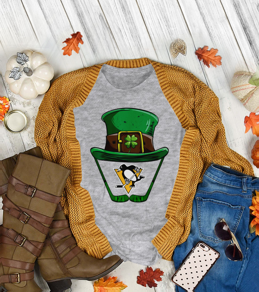 Pittsburgh Penguins St. Patrick's Day Shamrock Hat Hockey T-Shirt