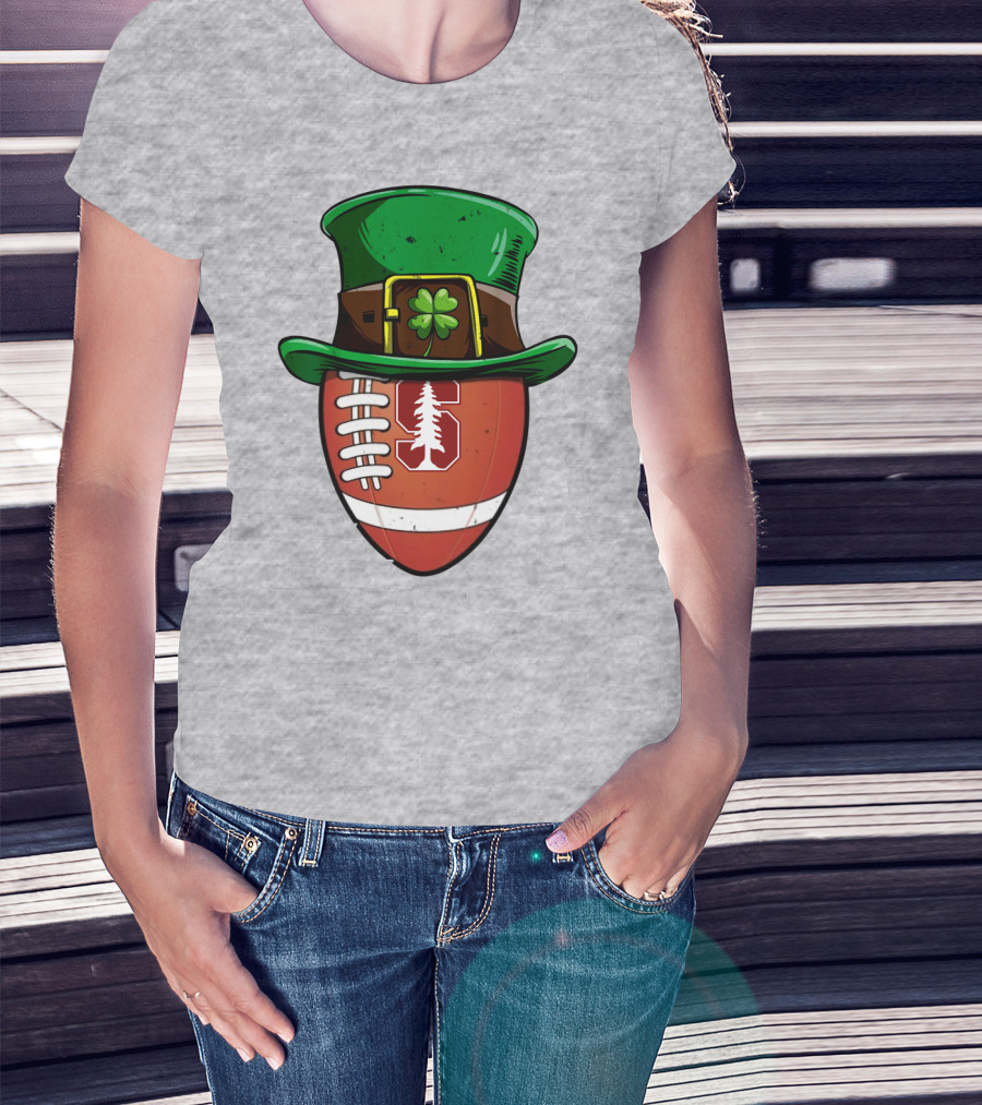 Stanford Cardinal Football St Patrick's Hat Clover Football T-Shirt