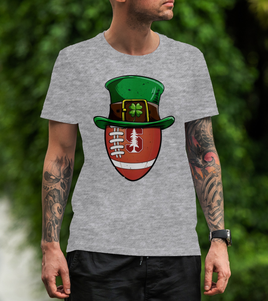 Stanford Cardinal Football St Patrick's Hat Clover Football T-Shirt