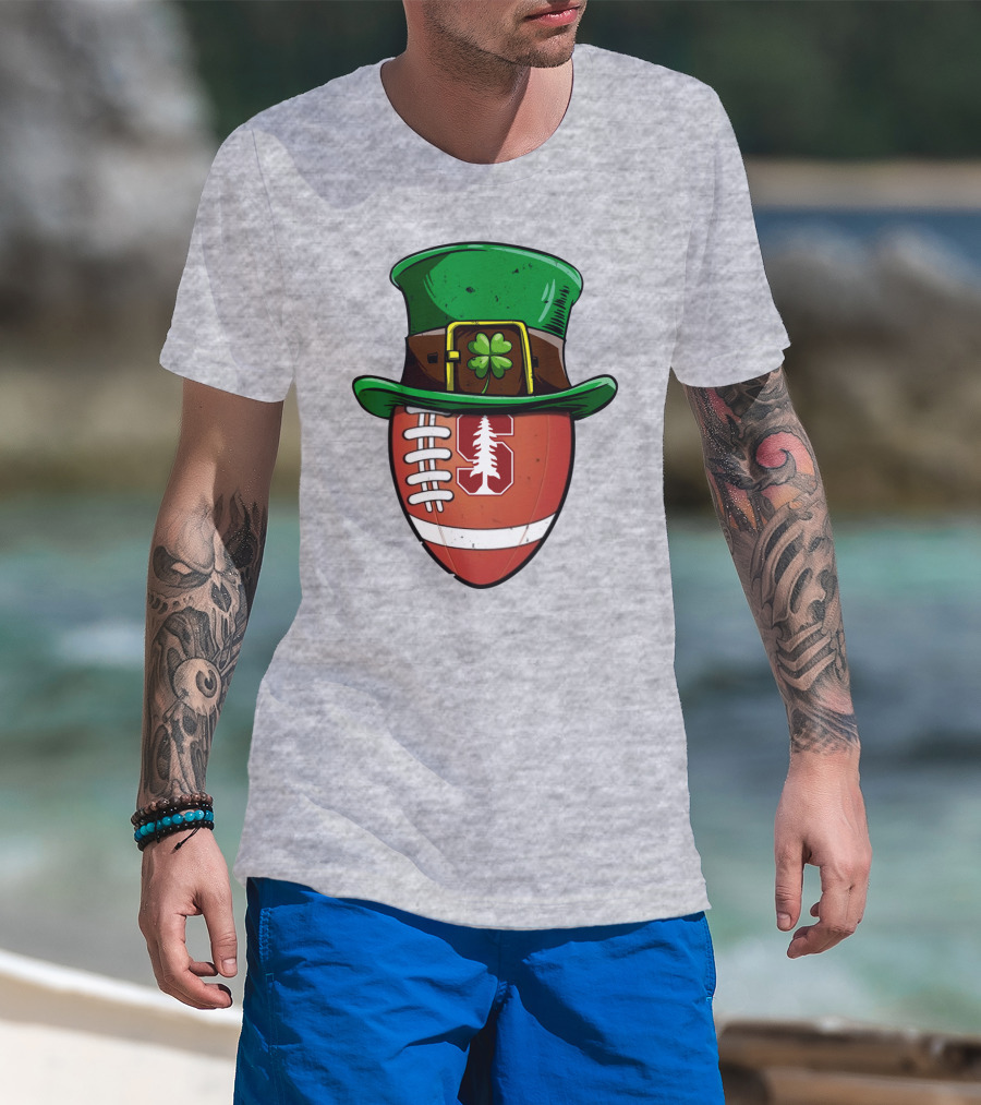 Stanford Cardinal Football St Patrick's Hat Clover Football T-Shirt