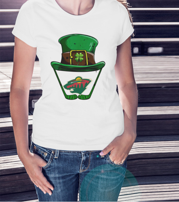 Minnesota Wild St. Patrick's Day Hockey Shamrock Hat T-Shirt