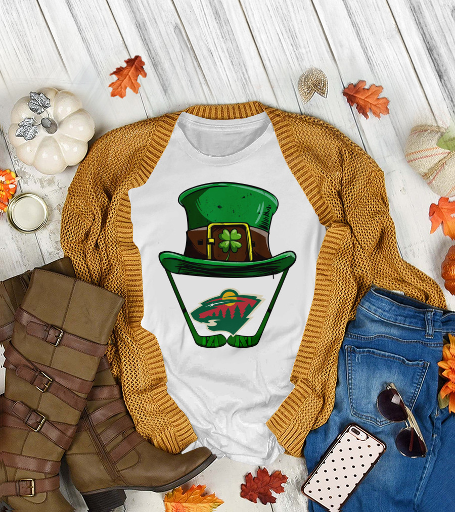 Minnesota Wild St. Patrick's Day Hockey Shamrock Hat T-Shirt