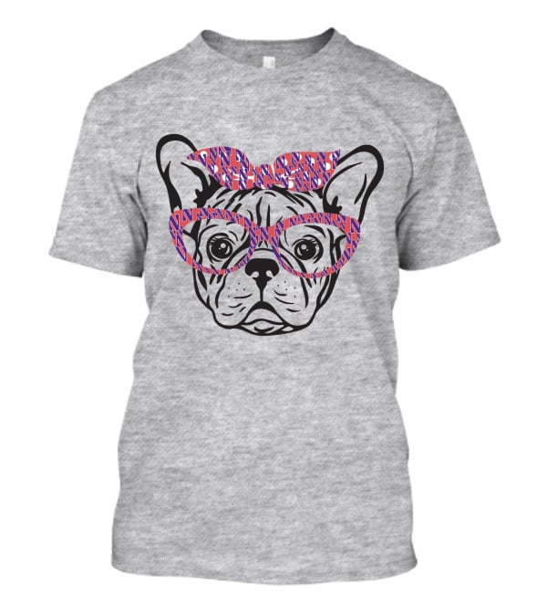 Bulldog With Northwestern Wildcats Pattern Glasses And Bow T-Shirt
