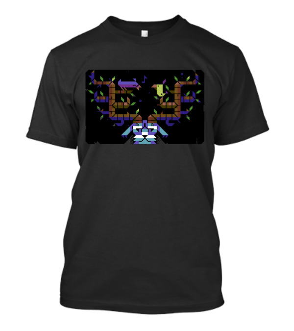 Bird Song Geometric Owl And Tree Pattern With Purple Blue Contrast T-Shirt