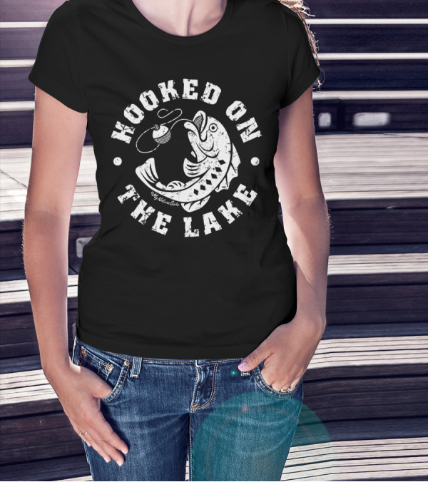 Hooked On The Lake Fishing With Lure And Jumping Fish T-Shirt
