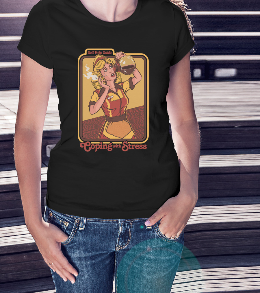 Self Help Guide Coping With Stress Retro Waitress Coffee Pouring T-Shirt