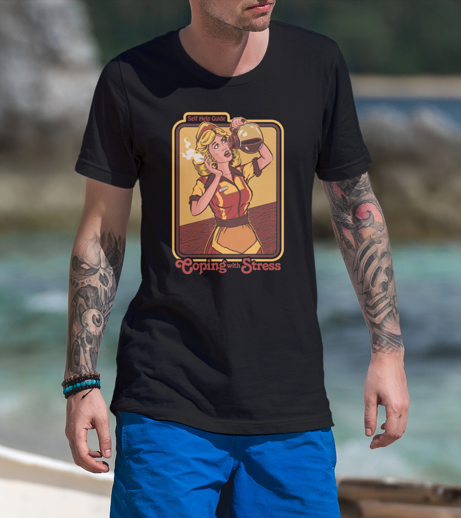 Self Help Guide Coping With Stress Retro Waitress Coffee Pouring T-Shirt
