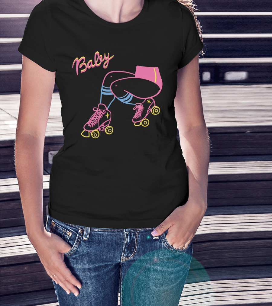 Neon Roller Skating Legs With Baby Text T-Shirt