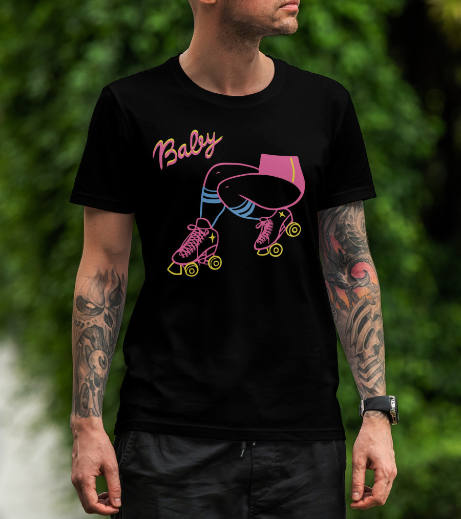Neon Roller Skating Legs With Baby Text T-Shirt