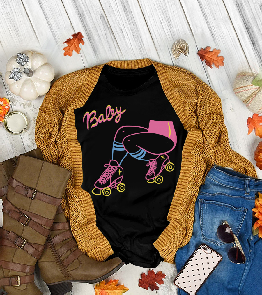 Neon Roller Skating Legs With Baby Text T-Shirt