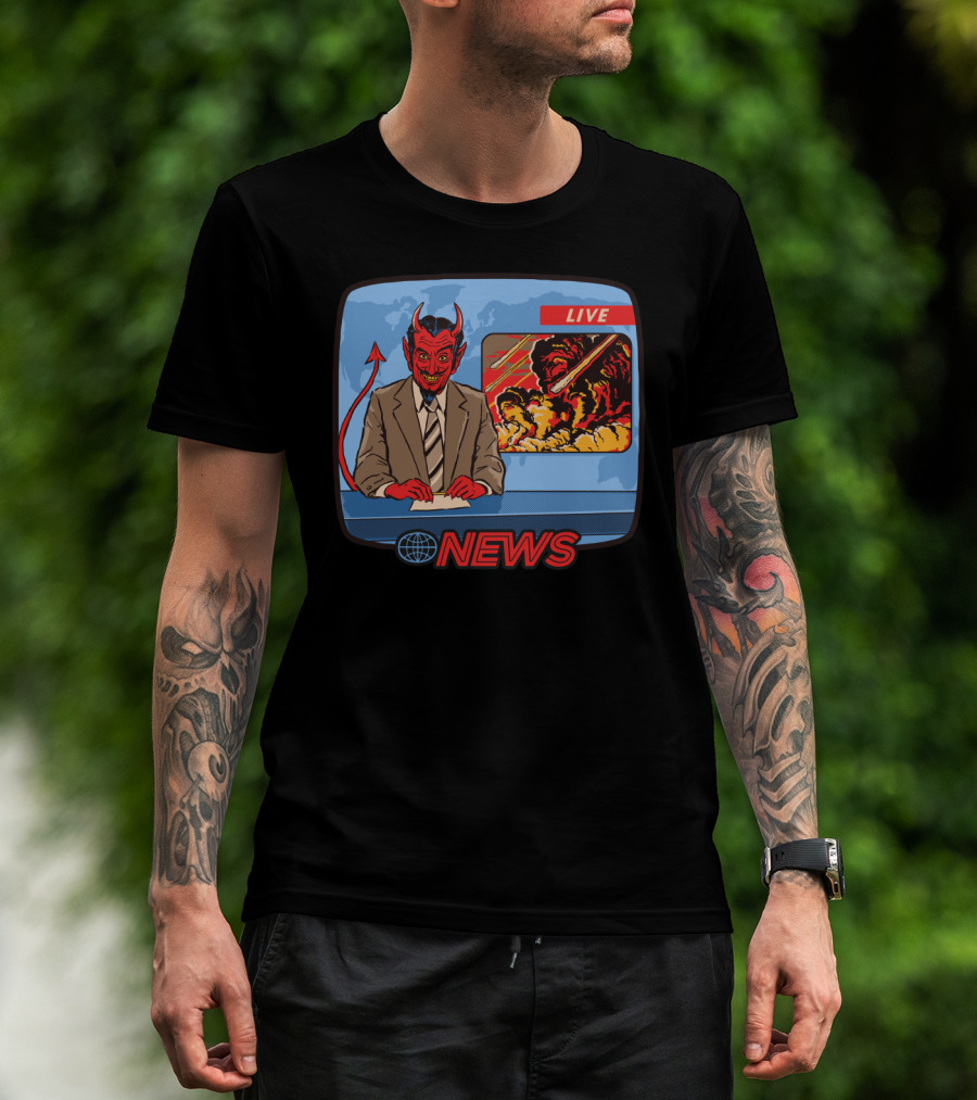 Live News Broadcast Demon Anchorman With Apocalypse T-Shirt