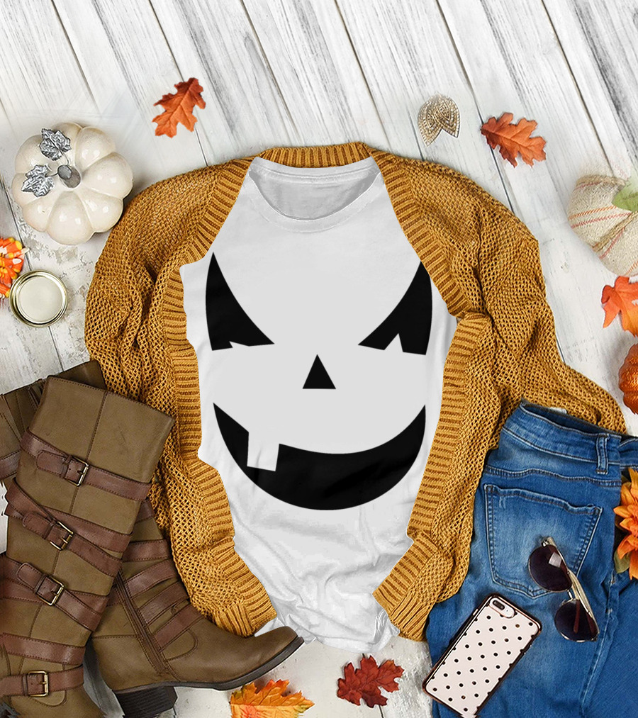 Halloween Pumpkin Costume Face Icon with Creepy Expression T-Shirt