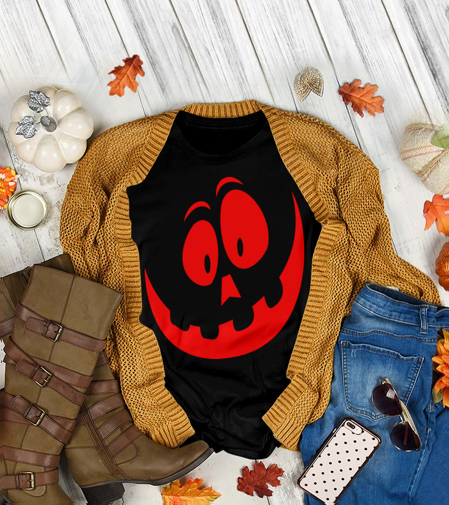 Happy Halloween Red Smiling Pumpkin Face T-Shirt