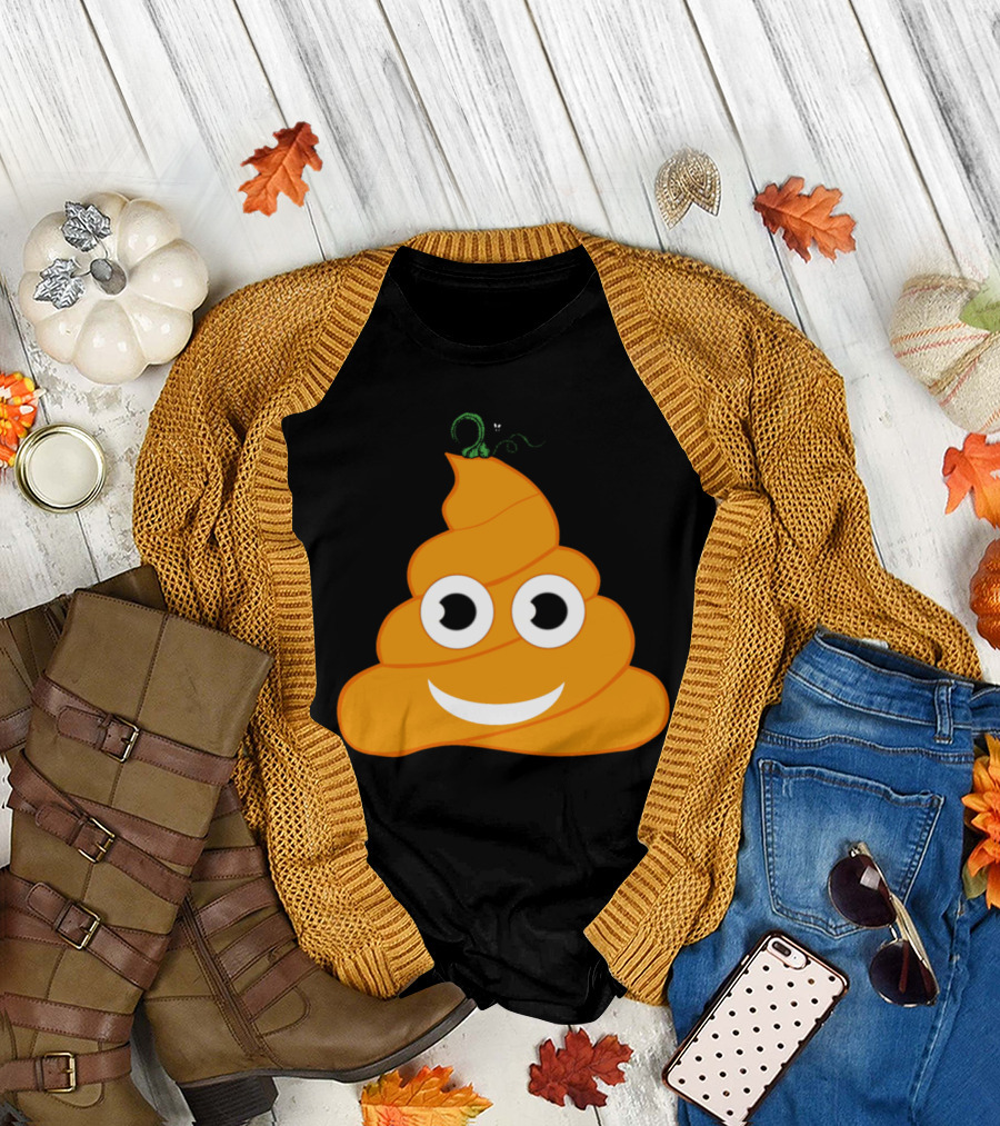 Poo Halloween Poop Pumpkin Face with Eyes and Smile T-Shirt