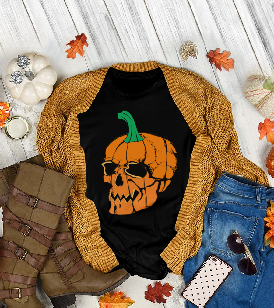Skull Pumpkin Halloween Mashup T-Shirt
