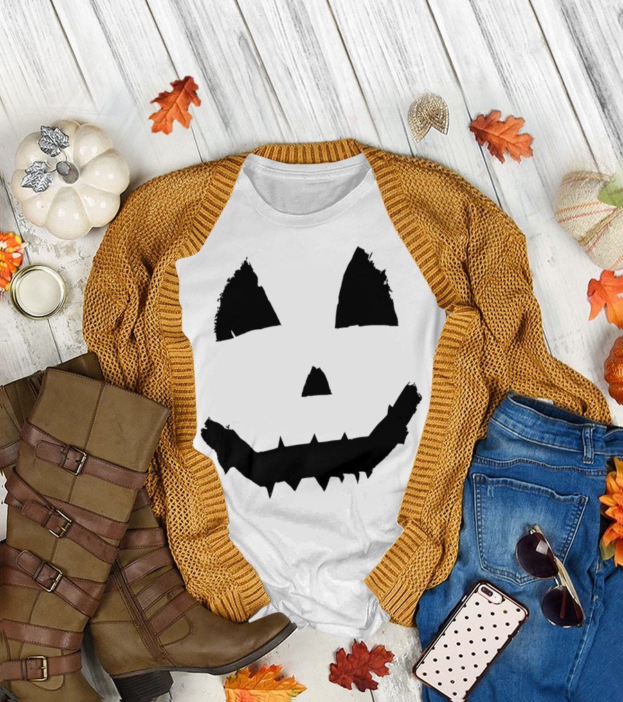 Black Pumpkin Smile Grinning Face T-Shirt