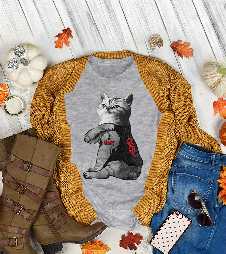 Slipknot Cat with Logo and Heart Tattoo T-Shirt