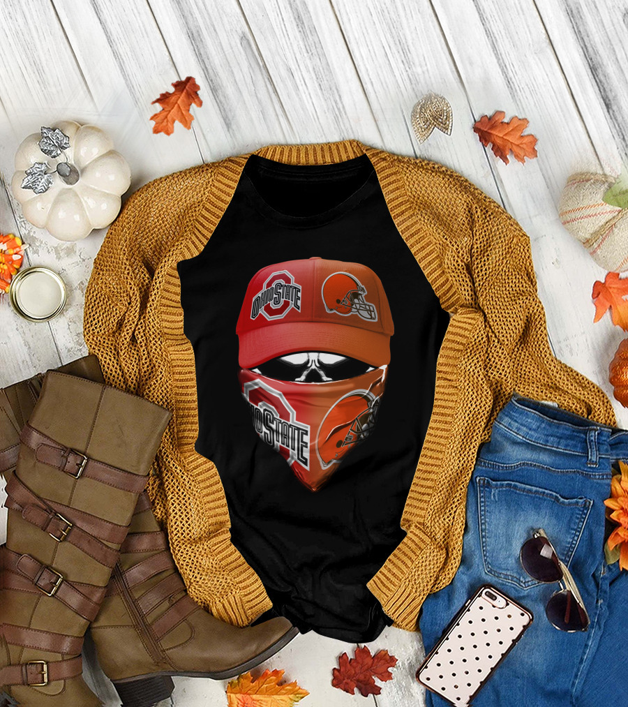 Ohio State Buckeye Browns Fan Gear Hat and Bandana Combo T-Shirt