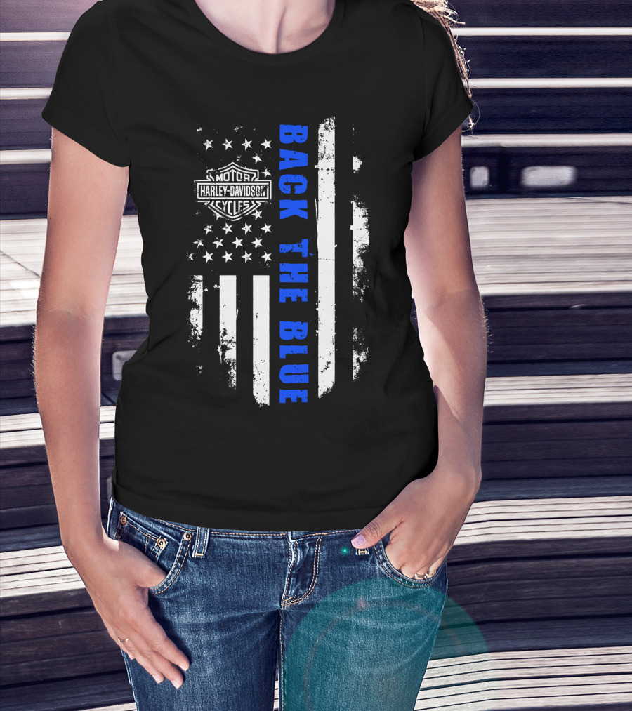 Motorcycles Harley Back The Blue Flag T-Shirt