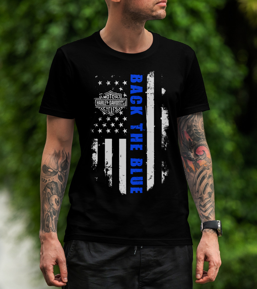 Motorcycles Harley Back The Blue Flag T-Shirt