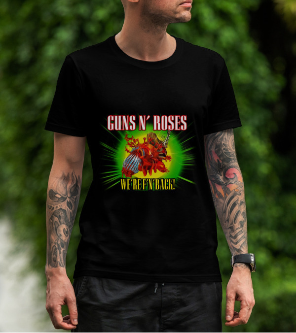 Guns N' Roses We're F'n Back Heart And Guns Burst T-Shirt