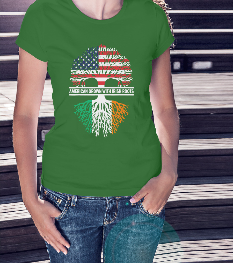 American Grown With Irish Roots Flag Tree T-Shirt