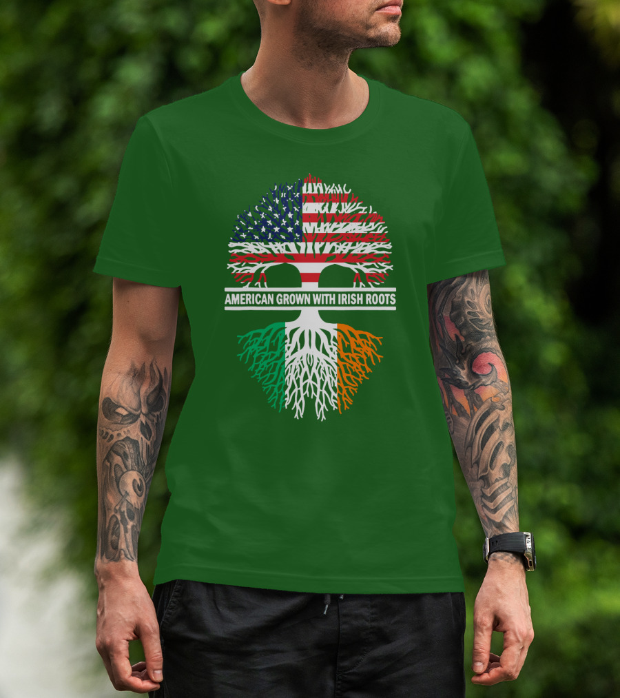American Grown With Irish Roots Flag Tree T-Shirt