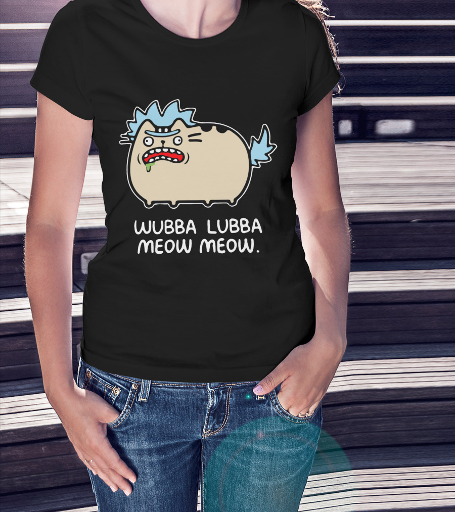 Rick And Morty Pusheen Wubba Lubba Meow Meow Cute Mashup T-Shirt