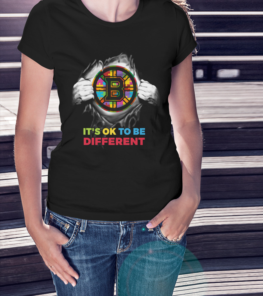 It's Ok To Be Different Autism Nhl 03 Bruins Puzzle T-Shirt