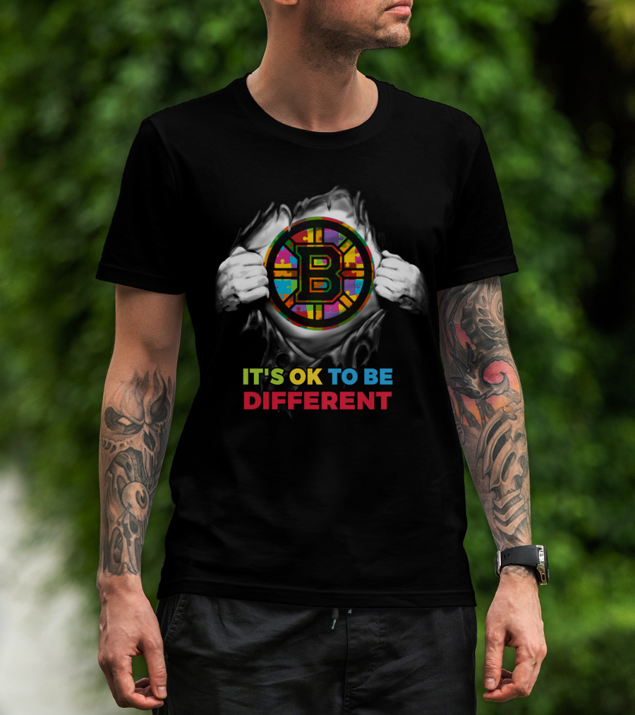 It's Ok To Be Different Autism Nhl 03 Bruins Puzzle T-Shirt