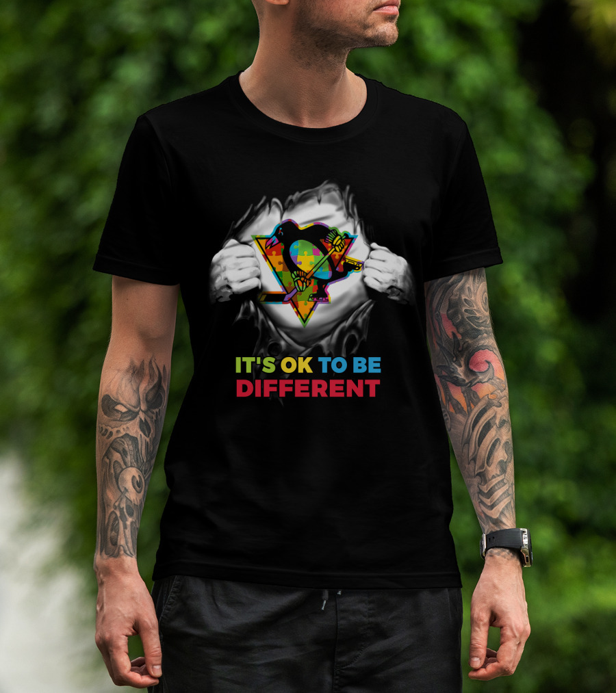 It's Ok To Be Different Autism Nhl 23 Puzzle Penguin T-Shirt