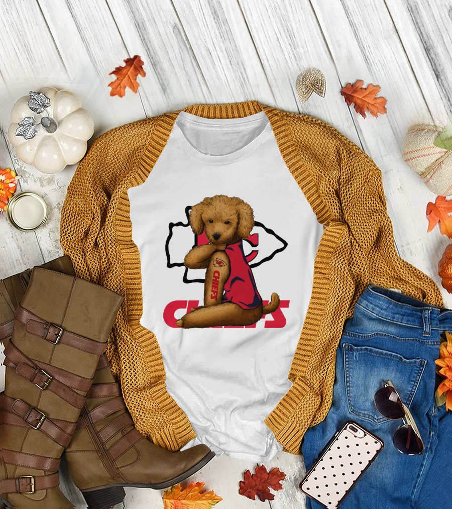 Poodle Chiefs KC Chiefs Logo Dog In Red Jersey T-Shirt