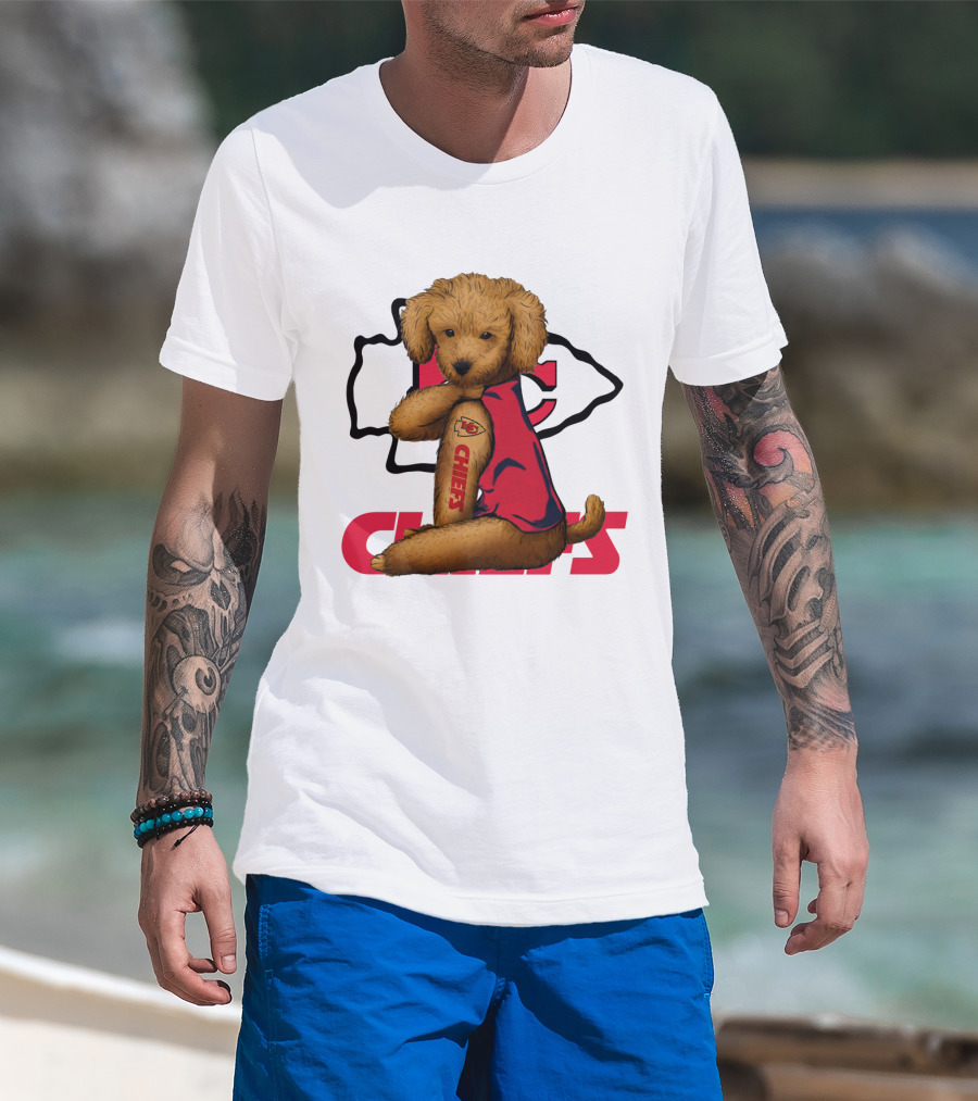 Poodle Chiefs KC Chiefs Logo Dog In Red Jersey T-Shirt
