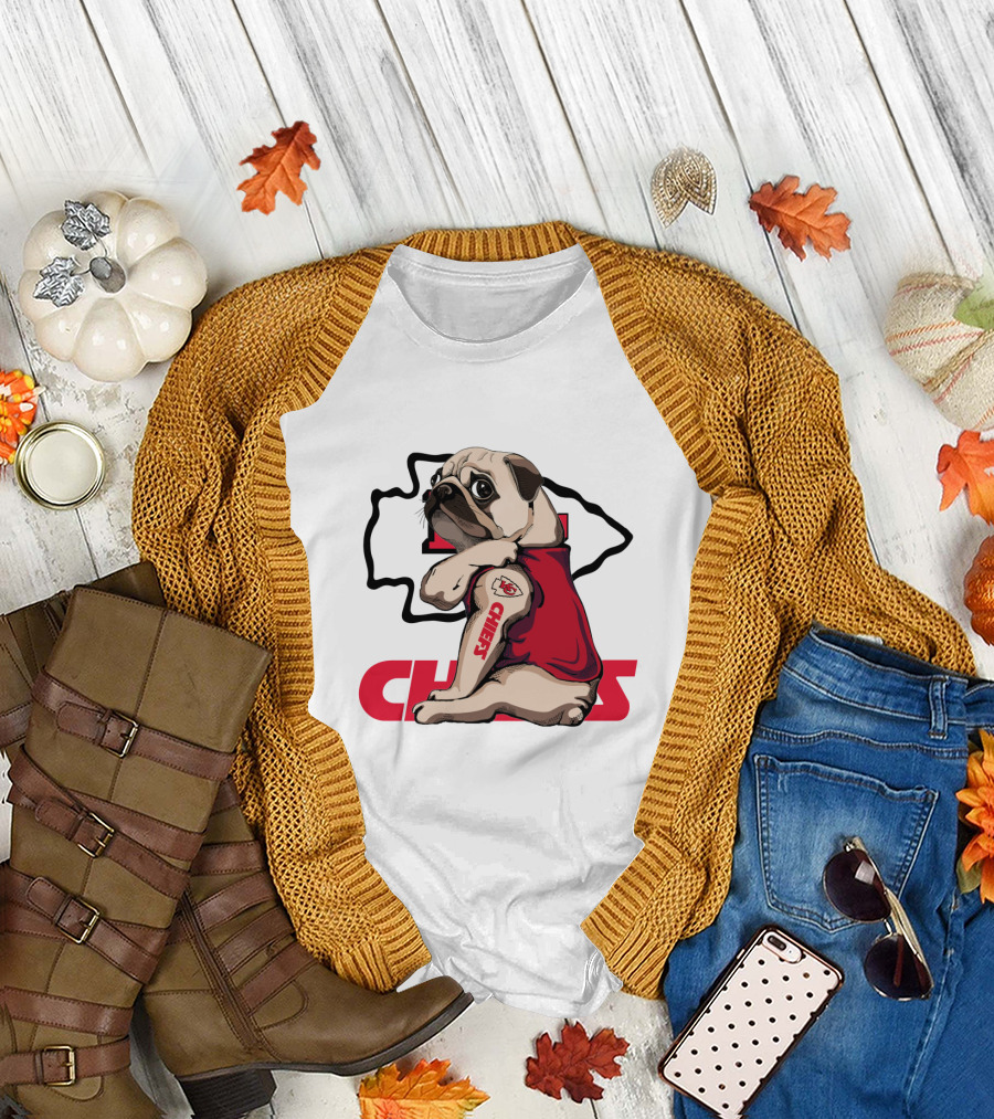 Kansas City Chiefs Pug Tattoo Fan Nfl Football T-Shirt