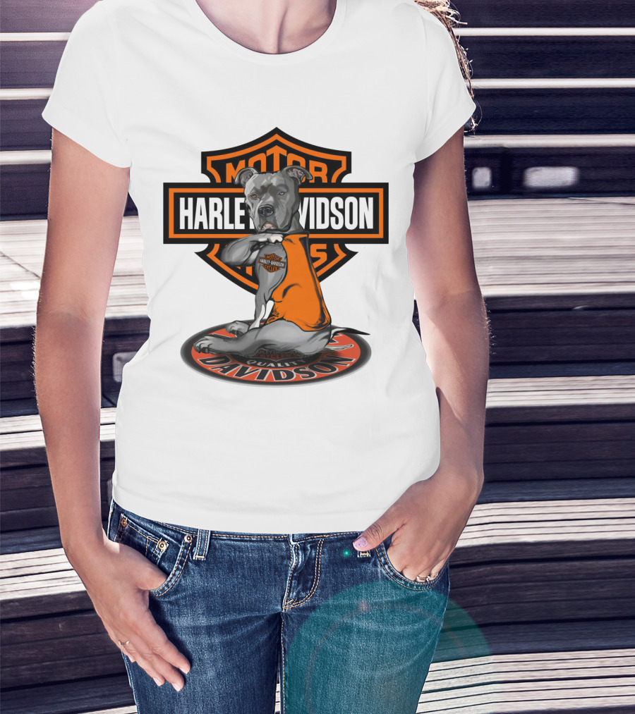Harley Davidson Motor Cycles Pitbull Dog T-Shirt